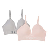 DKNY Women's Seamless Bralette, 2 Pack (Pink/Grey, Large)